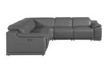 Load image into Gallery viewer, Italian Leather Power Reclining U Shaped Five Piece Corner Sectional With Console - Gray