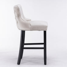 Load image into Gallery viewer, Contemporary Upholstered Wing-Back Barstools With Button Tufted Decoration And Wooden Legs, And Nailhead Trim, Leisure Style Bar Chairs, Bar Stools (Set of 2)