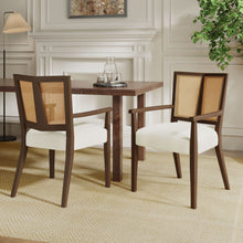 Load image into Gallery viewer, Mid Century Modern Arm Dining Chairs With Rattan Backrest
