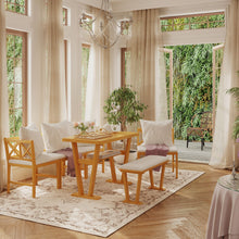 Load image into Gallery viewer, Farmhouse Solid Wood Dining Nook Set For 6, Space Saving High Top Corner Table With Bench & Chairs - Natural / White