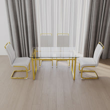 Load image into Gallery viewer, Modern Glass Dining Table Set For 4 With Golden Plating Legs And Chairs - Transparent