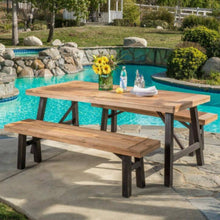 Load image into Gallery viewer, Outdoor Dining Set With 2 Bench And 1 Dining Table - Light Brown