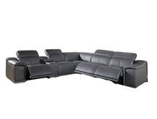 Load image into Gallery viewer, Italian Leather Power Reclining U Shaped Six Piece Corner Sectional With Console - Gray
