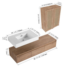 Load image into Gallery viewer, Modern Wall Mounted Bathroom Vanity With Resin Sink And 2 Side Cabinet, Imitative, Construction - Imitative Oak