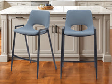 Load image into Gallery viewer, 26" Faux Leather And Steel Low Back Counter Height Bar Chairs (Set of 2) - Blue / Black