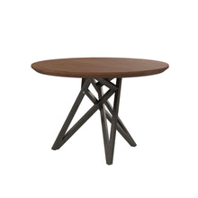 Load image into Gallery viewer, 47" Wood And Stainless Steel Cross Leg Base Round Top Dining Table - Brown
