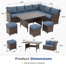 Load image into Gallery viewer, 7 Piece Patio Dining Set With Cushions, Modular Sectional Sofa & Storage Table