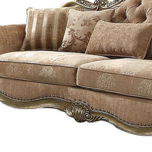 Load image into Gallery viewer, Velvet Floral Sofa And Toss Pillows With Champagne Legs - Brown