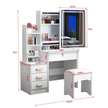 Load image into Gallery viewer, Vanity Desk With Mirror And Lights For Makeup And Chair Set With 3 Adjustable LED Lighting, 4 Drawers - White