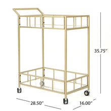 Load image into Gallery viewer, Modern Metal And Glass Bar Cart With Rolling Casters - Gold
