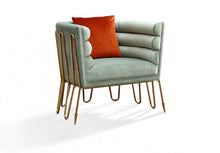Load image into Gallery viewer, Tubular Velvet And Gold Lounge Chair - Light Green