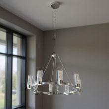 Load image into Gallery viewer, Candle Style Eight Light Metal Dimmable Smart Enabled Chandelier With Shades - Clear / Silver
