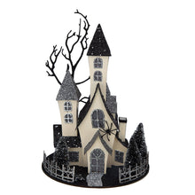 Load image into Gallery viewer, Cardboard Lighted Haunted House, Tabletop Holiday Halloween Decor, Battery Powered - Beige / Black