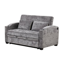 Load image into Gallery viewer, Pull Out Loveseat Sofa With Adjsutable Backrest, 2 Pillows, Cup Holders, USB Ports For Living Room