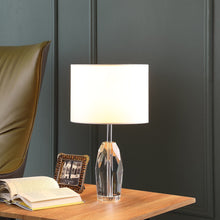 Load image into Gallery viewer, Faceted Crystal Urn Table Lamp With White Drum Shade - Chrome