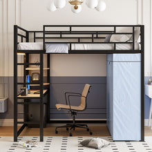 Load image into Gallery viewer, Loft Bed With Desk, Shelves, Power Outlet, LED Light And Wardrobe