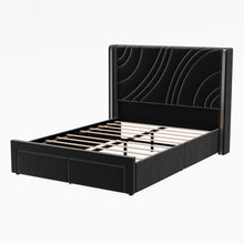 Load image into Gallery viewer, Modern Upholstered LED Bed Frame With Storage Drawers, Wingback Headboard, RGB Light