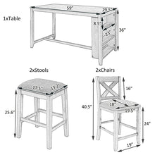 Load image into Gallery viewer, 5 Pieces Counter Height Rustic Farmhouse Dining Room Wooden Bar Table Set With 2 Stools And 2 Chairs
