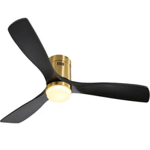 Load image into Gallery viewer, Flush Mount Ceiling Fan With 3 Solid Wood Blades Remote Control Reversible DC Motor For Living Room - Gold