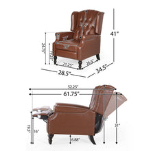 Load image into Gallery viewer, Upholstered Wingback Recliner With Nailhead Trim And Rolled Recessed Arms - Light Brown