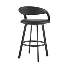 Load image into Gallery viewer, 30" Contemporary Faux Leather And Iron Low Back Bar Height Swivel Bar Chair - Black