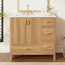 Load image into Gallery viewer, 36" Bathroom Vanity, 2 Soft Close Doors, 4 Soft Close Drawers, Adjustable Shelf, Storage Cabinet - Acacia Wood