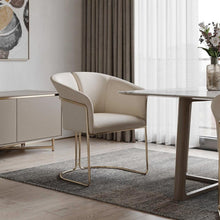 Load image into Gallery viewer, Faux Leather Metal Partially Open Back Dining Arm Chair - Beige / Gold