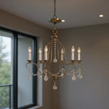 Load image into Gallery viewer, 26" Six Light Dimmable Chandelier With Shades - Antiqued Brass