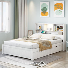 Load image into Gallery viewer, Platform Bed With Bookcase Headboard, Built-In Downlight, Charging Station, And 2 Side Drawers