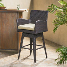 Load image into Gallery viewer, Outdoor Modern Rattan Swivel Barstool With Tapered Legs - Beige / Multibrown