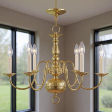 Load image into Gallery viewer, 18" Six Light Dimmable Chandelier With Shades - Brass