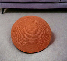Load image into Gallery viewer, Wool Round Ribbed Pouf Ottoman - Orange