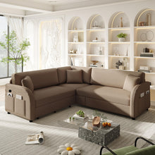 Load image into Gallery viewer, L-Shaped Couch With Pull-Out Bed, Oversize Convertible Sleeper Sofa With Side Pocket & USB Port