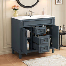 Load image into Gallery viewer, 36" Bathroom Vanity With Top Sink, Basin On Cabinet With 2 Soft Closing Doors And 2 Drawers - Blue