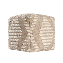 Load image into Gallery viewer, Cotton Jute Wool Geometric Cube Pouf Ottoman - Ivory