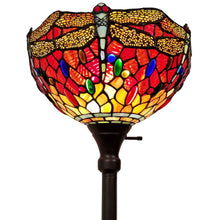 Load image into Gallery viewer, Traditional Shaped Floor Lamp With Red Yellow And Brown Dragonfly Stained Glass Dome Shade - Brown