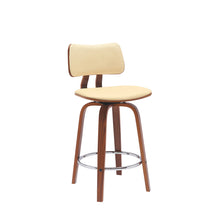 Load image into Gallery viewer, Faux Leather Swivel Low Back Counter Height Bar Chair - Cream And Wood Brown