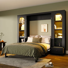 Load image into Gallery viewer, French Style Murphy Platform Bed With Shelf, Side Cabinets, Drawers And LED