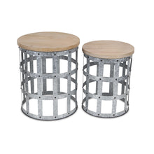 Load image into Gallery viewer, Solid Wood And Steel Round Nested Tables (Set of 2) - Gray And Brown