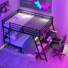 Load image into Gallery viewer, Full Size Bunk Bed With Built In Desk, Light, And 2 Drawers - Black
