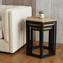 Load image into Gallery viewer, Solid Wood And Steel Hexagon Nested Tables (Set of 3) - Black And Brown