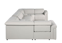 Load image into Gallery viewer, Leather Power Reclining U-Shaped 8 Piece Corner Sectional With Console - Light Gray
