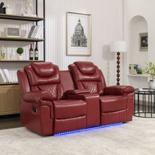 Load image into Gallery viewer, Home Theater Seating Manual Recliner Loveseat With Hide-Away Storage, Cup Holders And Led Light Strip For Living Room