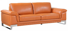 Load image into Gallery viewer, Italian Leather Sofa With Silver Legs - Orange
