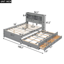 Load image into Gallery viewer, Full Size Platform Bed With Trundle, Drawers, USB Ports And Built In Shelves - Gray