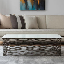 Load image into Gallery viewer, 50" Genuine Marble And Aluminum Abstract Coffee Table - White And Antiqued Bronze