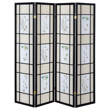 Load image into Gallery viewer, 4 Panel Folding Screen With Floral Motif - Black