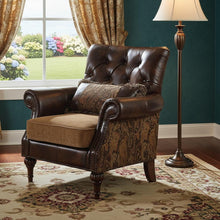 Load image into Gallery viewer, Faux Leather Floral Tufted Arm Chair - Brown And Black