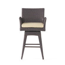 Load image into Gallery viewer, Outdoor Modern Rattan Swivel Barstool With Tapered Legs - Beige / Multibrown