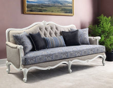 Load image into Gallery viewer, Linen Damask Sofa And Toss Pillows With White Legs - Cream